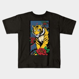 Tiger Vibrant Tropical Flower Tall Retro Vintage Digital Pop Art Portrait Kids T-Shirt